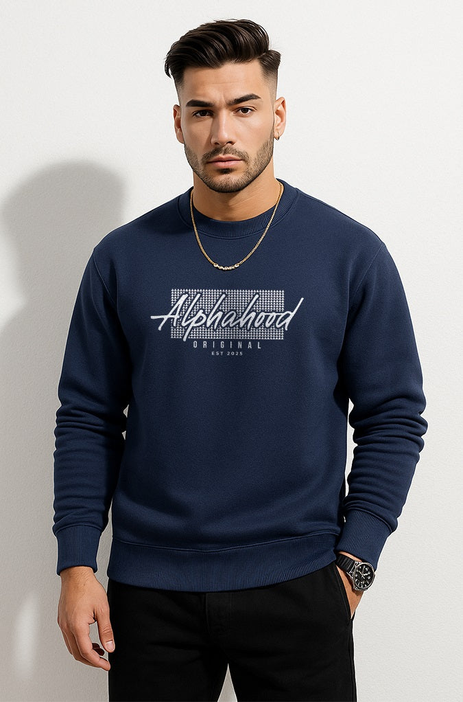 Alphahood Streetwear Sweatshirt – Navy Blue | Relaxed Fit Heavyweight Crewneck