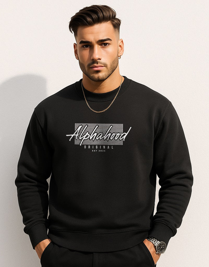 Alphahood Streetwear Sweatshirt – Black | Relaxed Fit Heavyweight Crewneck