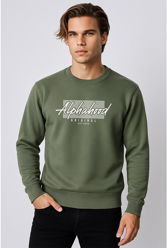 Alphahood Streetwear Sweatshirt – Olive Green | Relaxed Fit Heavyweight Crewneck