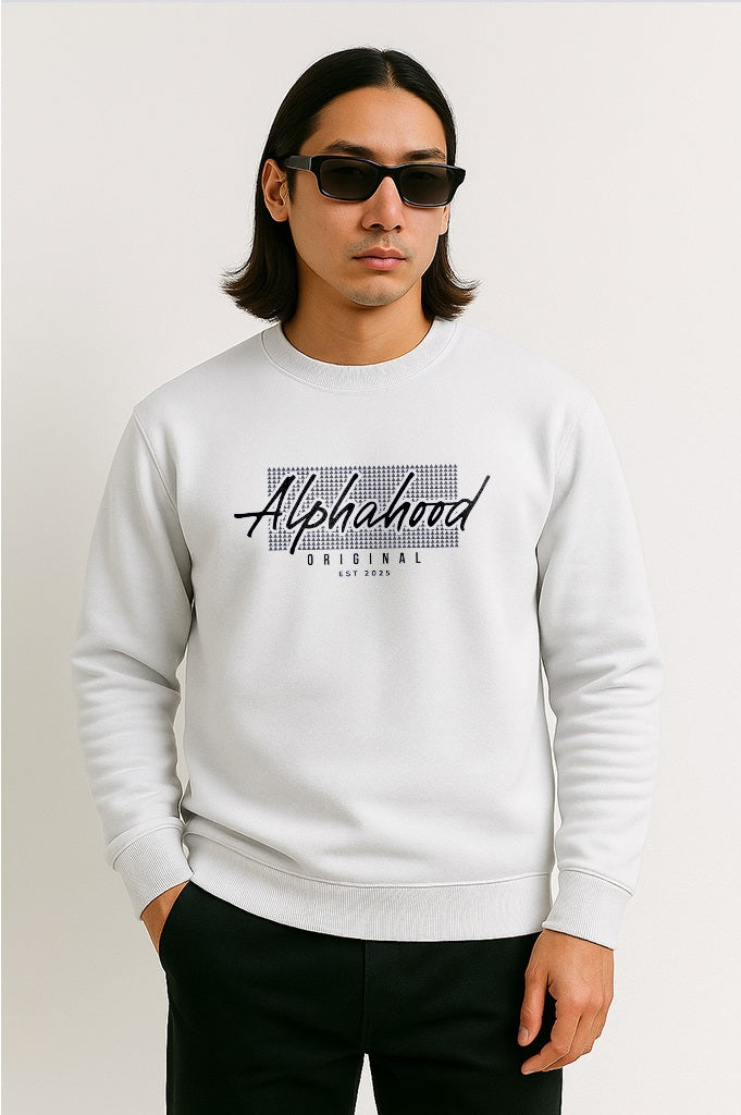 Alphahood Streetwear Sweatshirt – White | Relaxed Fit  Heavyweight Crewneck