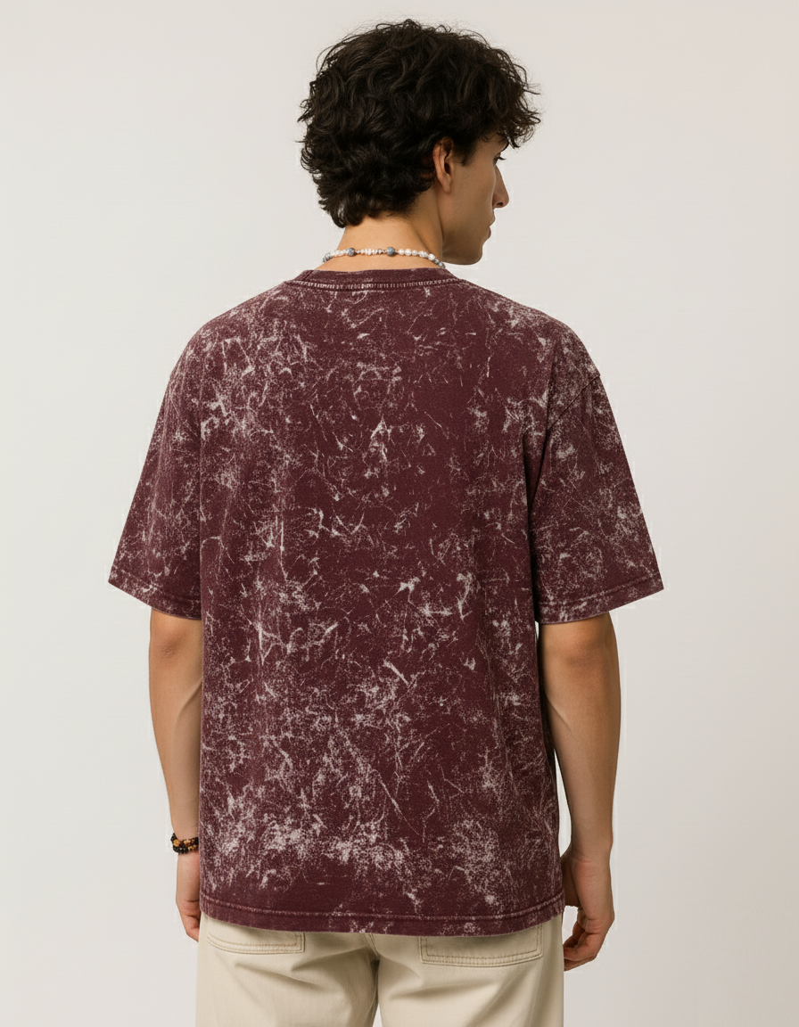 Alphahood Maroon Acid Wash Oversized Tee