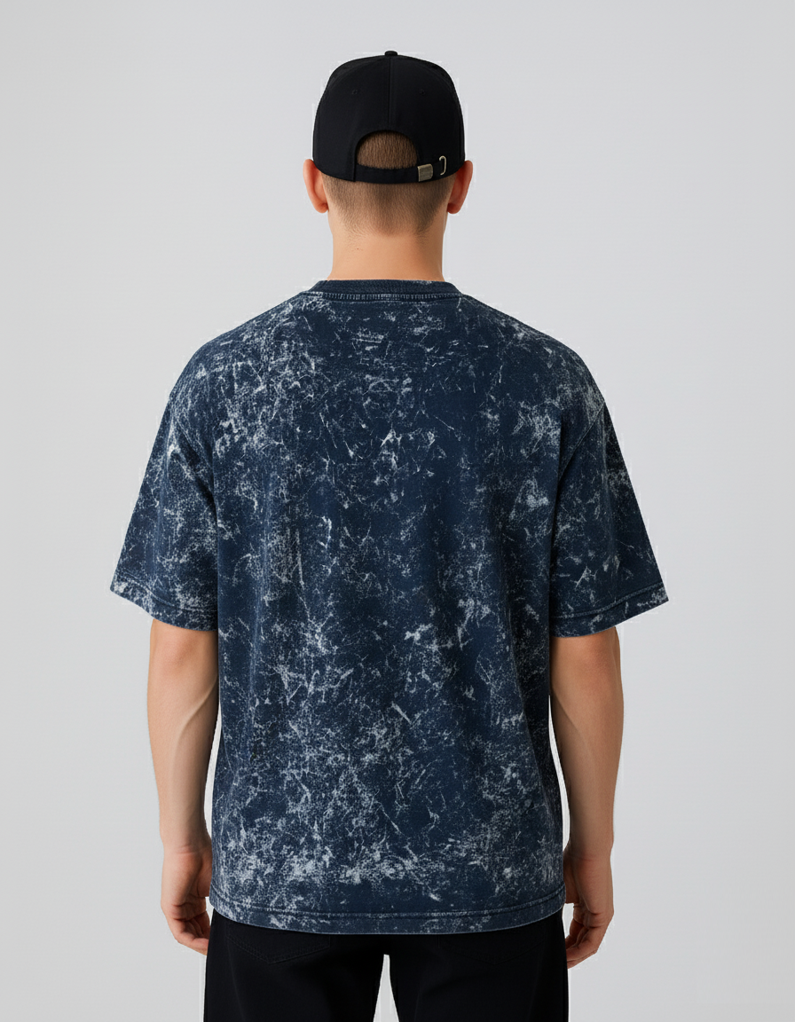 Alphahood Navy Blue Acid Wash Oversized Tee