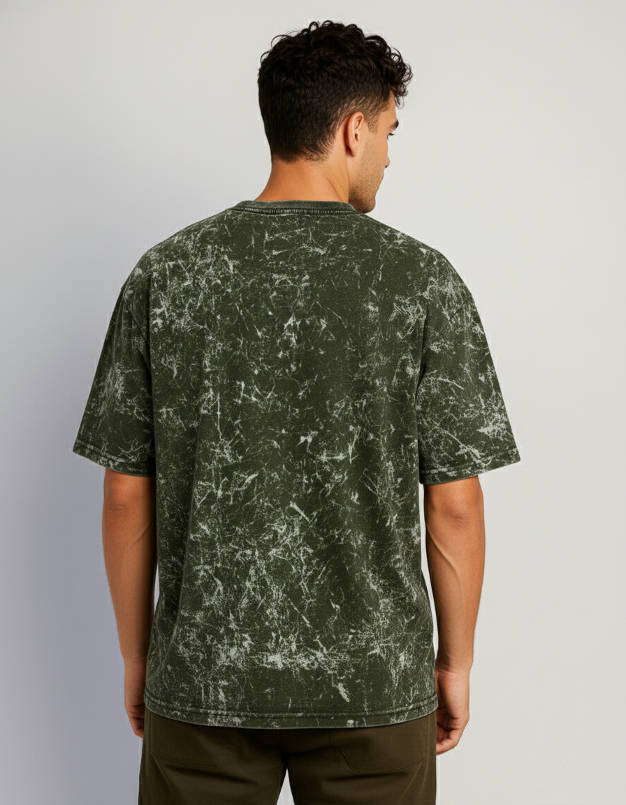 Alphahood Olive Green Acid Wash Oversized Tee