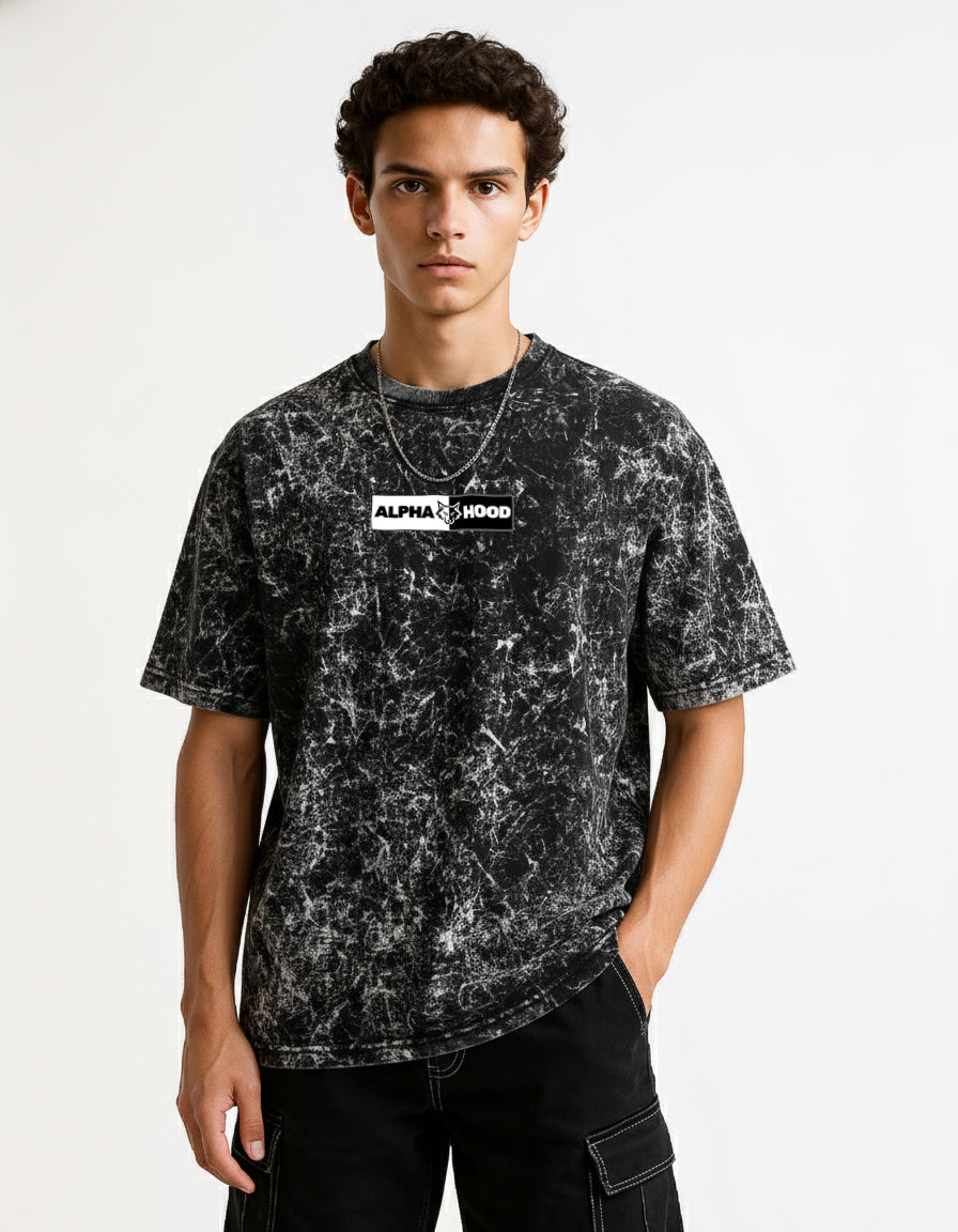 Alphahood Black Acid Wash Oversized Tee –