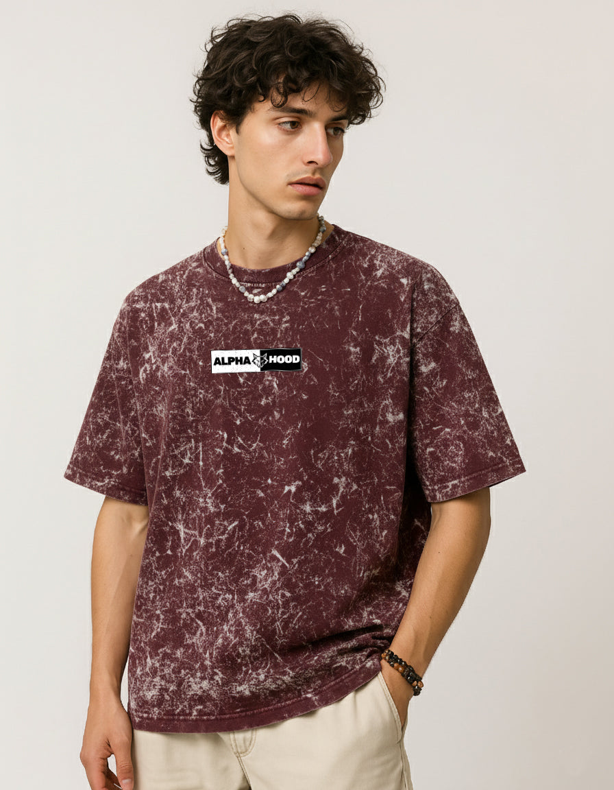 Alphahood Maroon Acid Wash Oversized Tee