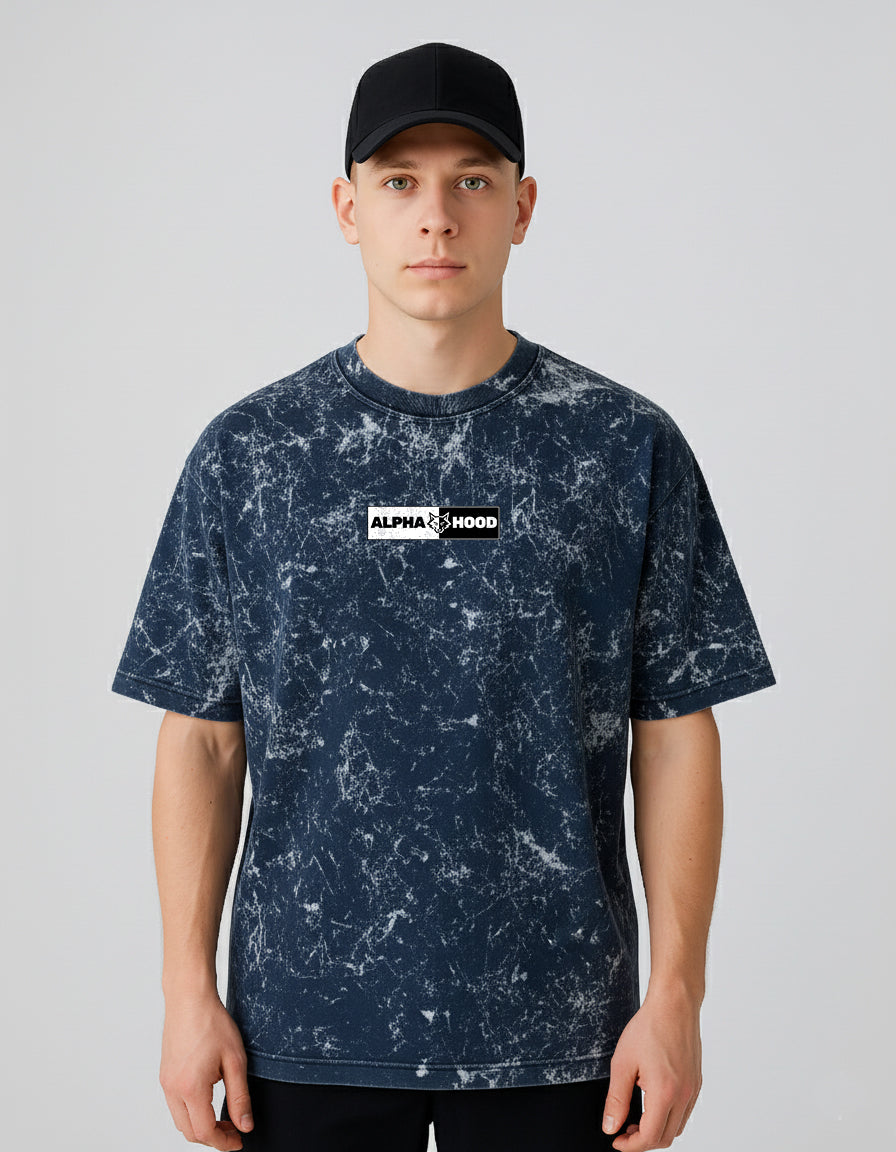 Alphahood Navy Blue Acid Wash Oversized Tee