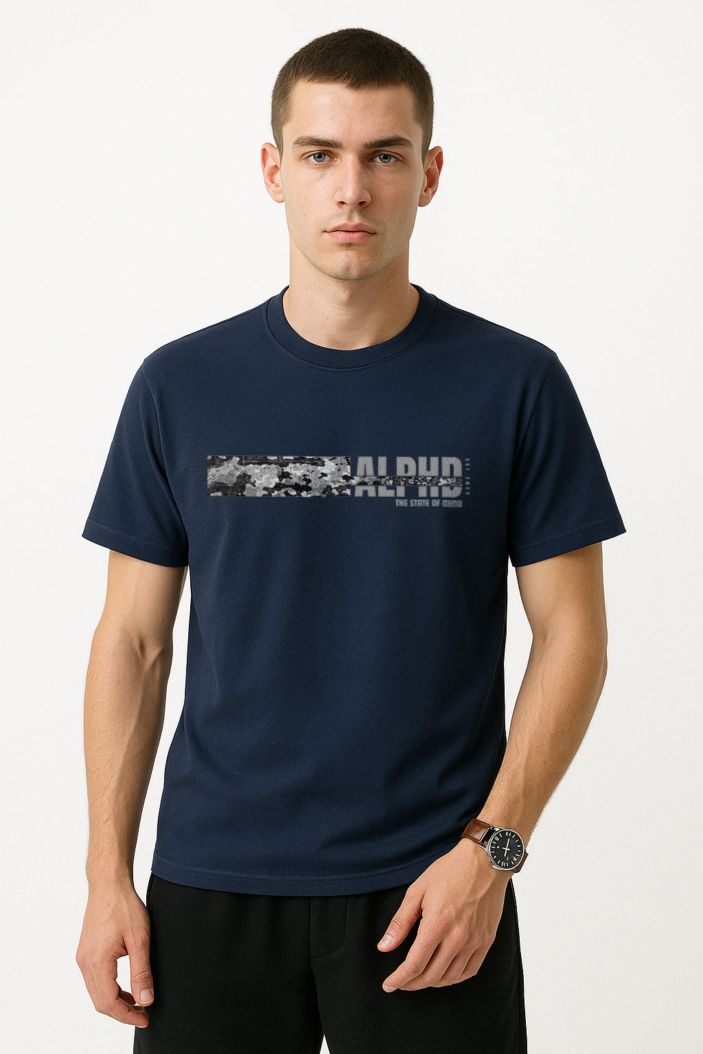 Alphahood Navy Blue Cotton Stretch Tee – Elevated Essentials Edition
