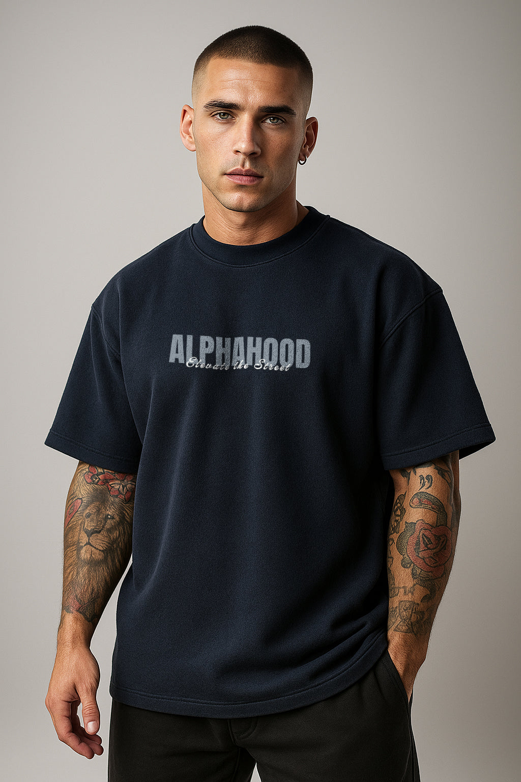 Alphahood Navy Blue Oversized Terry Tee – Elevate the Street Edition