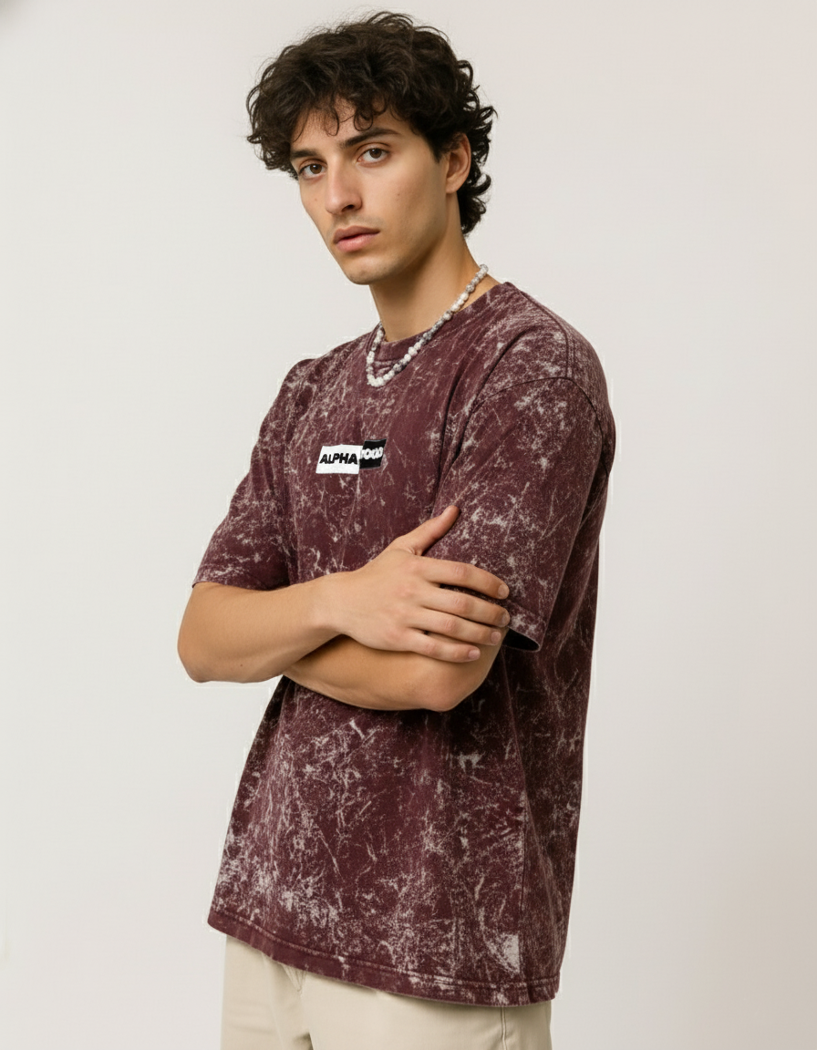 Alphahood Maroon Acid Wash Oversized Tee