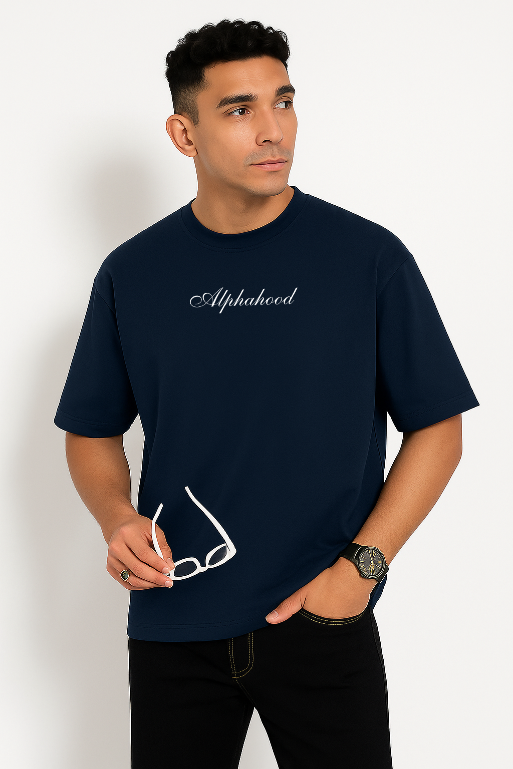 Alphahood Oversized Terry Tee – Navy Edge